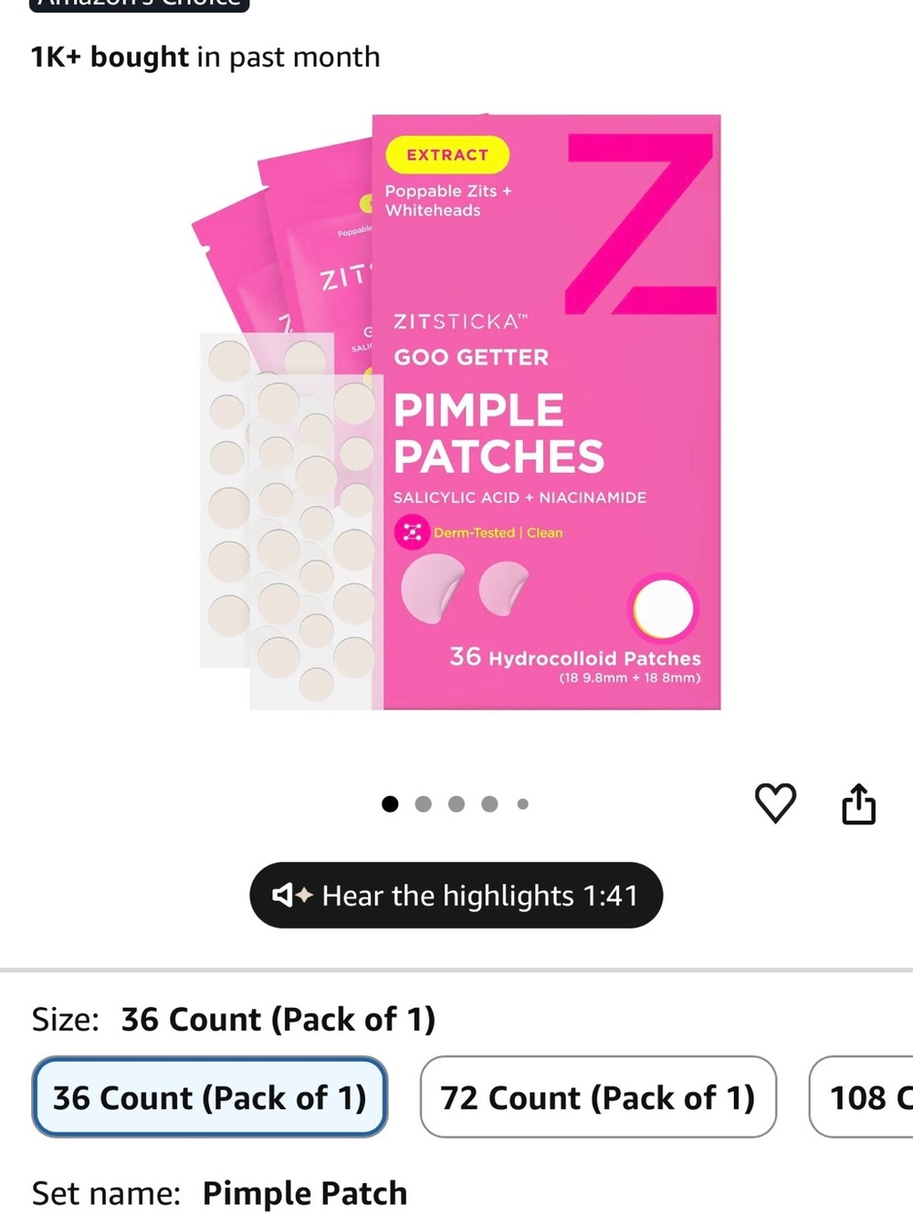 Goo Getter Pimple Patches – Pink Hydrocolloid Spot Treatment (36 Count)